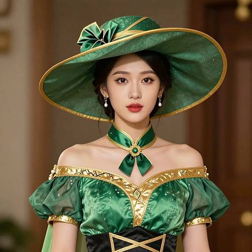 Elegant Woman in Green and Gold
