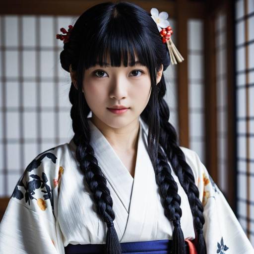 Japanese Woman in Kimono with Braided Hair