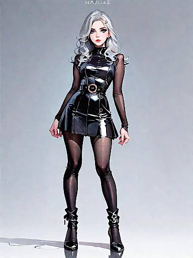 Edgy Woman in Glossy Black PVC Mini Skirt