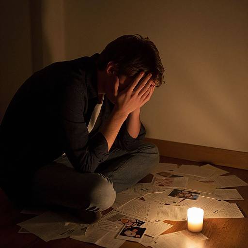 Despairing Man in Dimly Lit Room