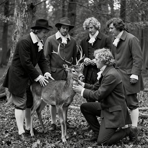 18th Century Men Interacting with Deer