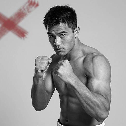 Muscular Male Boxer in Fighting Stance