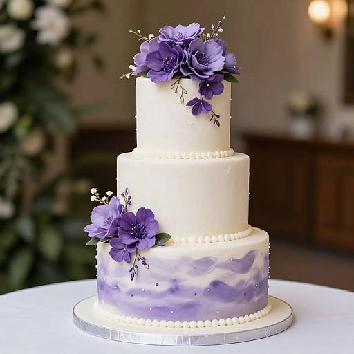 Elegant Purple and White Wedding Cakes