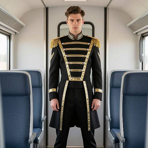 Man in Black and Gold Train Costume