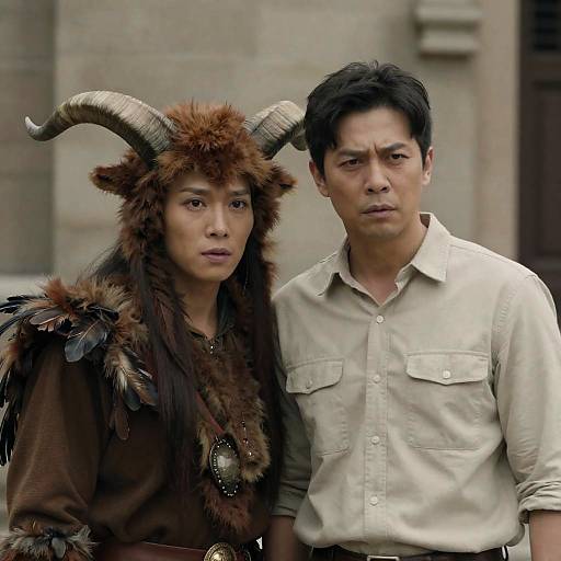 Mysterious Encounter in Front of Stone Building