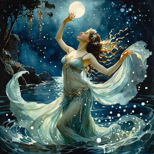 Ethereal Water Nymph Dancing in Moonlight