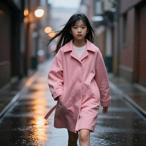 Teen Girl in Rainy City Alley