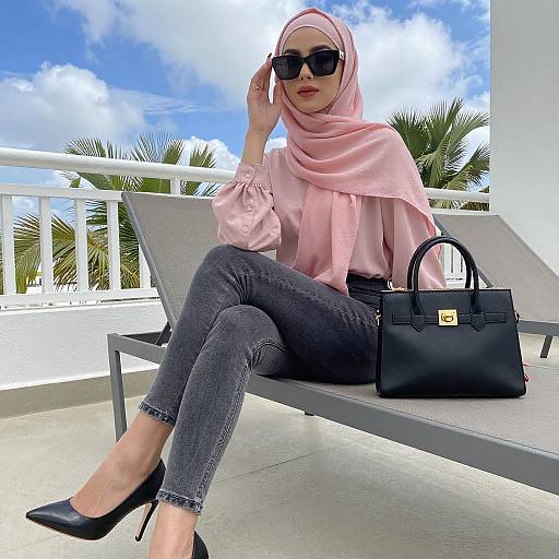 Stylish Woman in Pink Hijab Outdoors