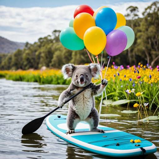 Baby Koala on Paddleboard with Balloons