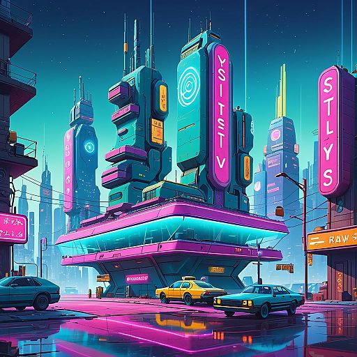 Neon-Lit Futuristic Cityscape with Whimsy