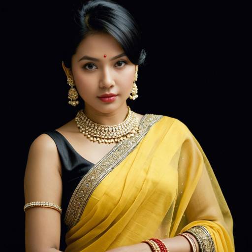 Elegant Asian Girl in Light Yellow Saree