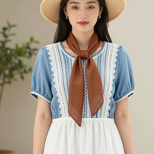 Woman in Blue and White Dress