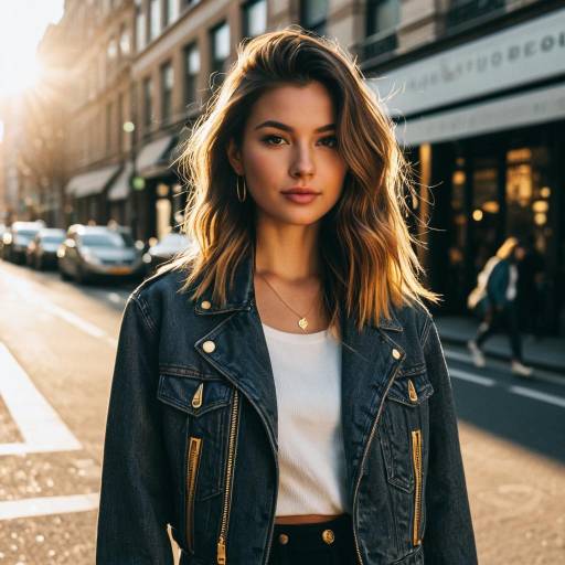 Fashion influencer with U-Cut Layers hairstyle in urban setting