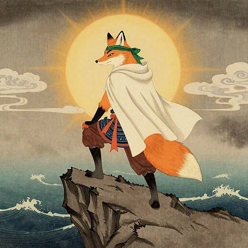 Heroic Samurai Fox on Cliff