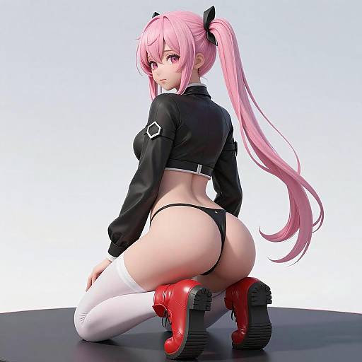 Pink-Haired Anime Girl Kneeling