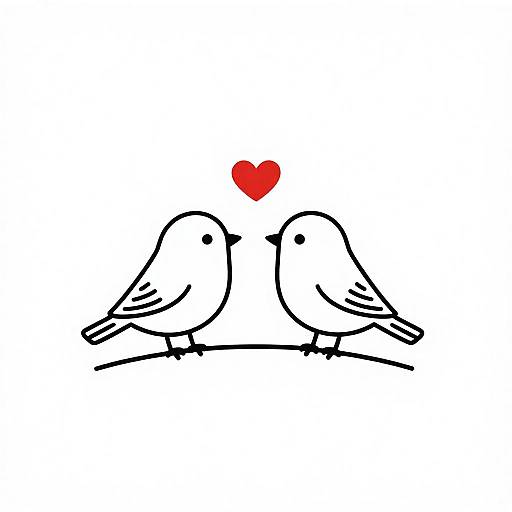 Minimalist Birds with Red Heart