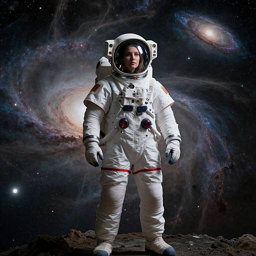 Woman Astronaut in Cosmic Nebula