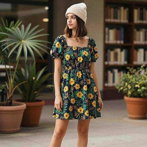 Bohemian Style Woman in Urban Library