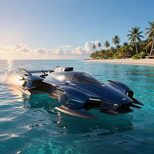 Dark Blue Sci-Fi Craft in Lagoon