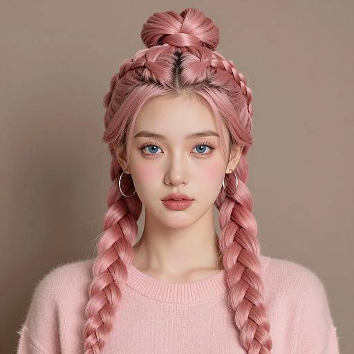 Young Woman with Pink Knotless Braids