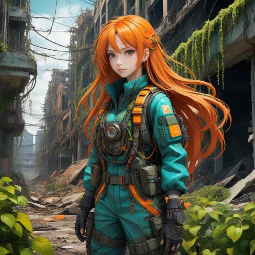 Confident Anime Heroine in Urban Ruins Confident Anime Heroine in Urban Ruins