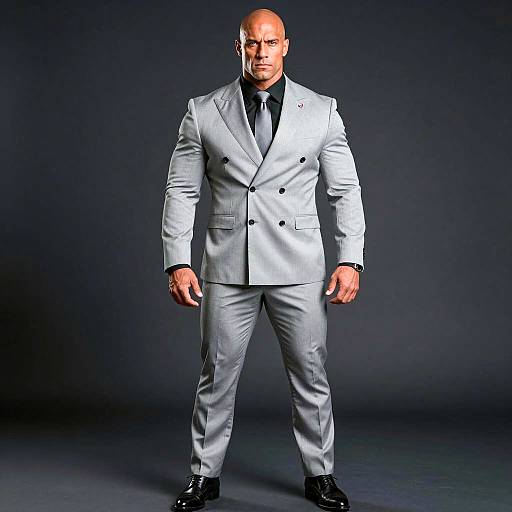 Bald Muscular Man in Gray Suit