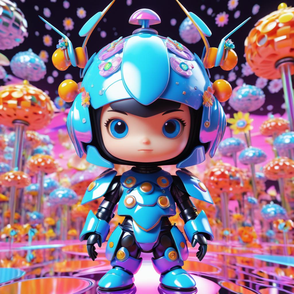 Chibi Robot Warrior in Y2K Aesthetic