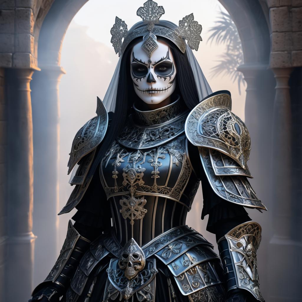 Hyperrealistic Female Cleric in Skeletal Armor