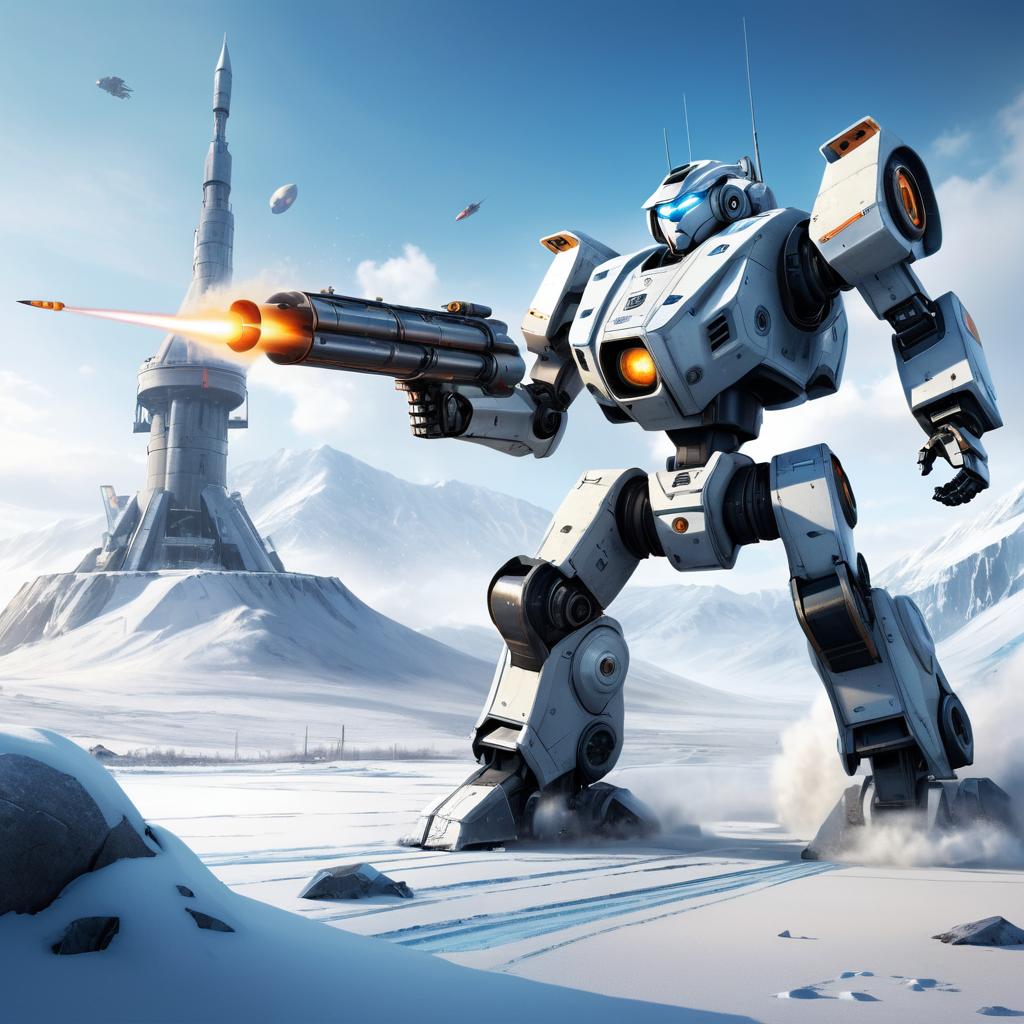 Futuristic Battle Robot in Frozen Wasteland