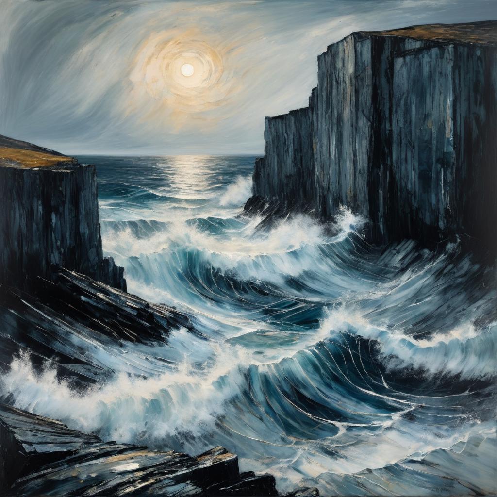 Eerie Expressionist Sea and Cliffs