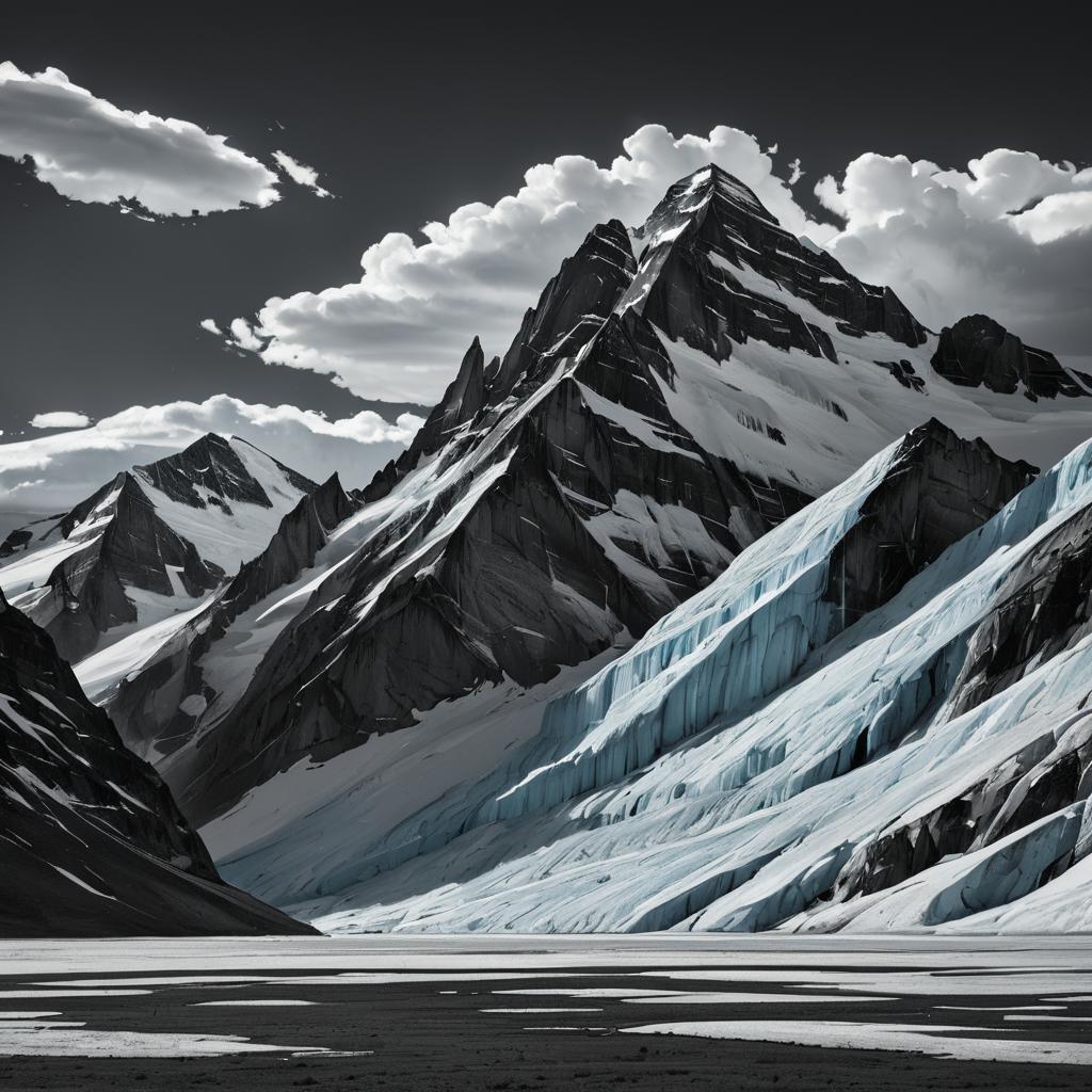 Majestic Glacier Fields in Black and White