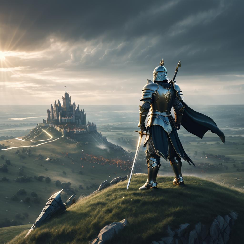 Cinematic Knight Overlooking Dragon Battle