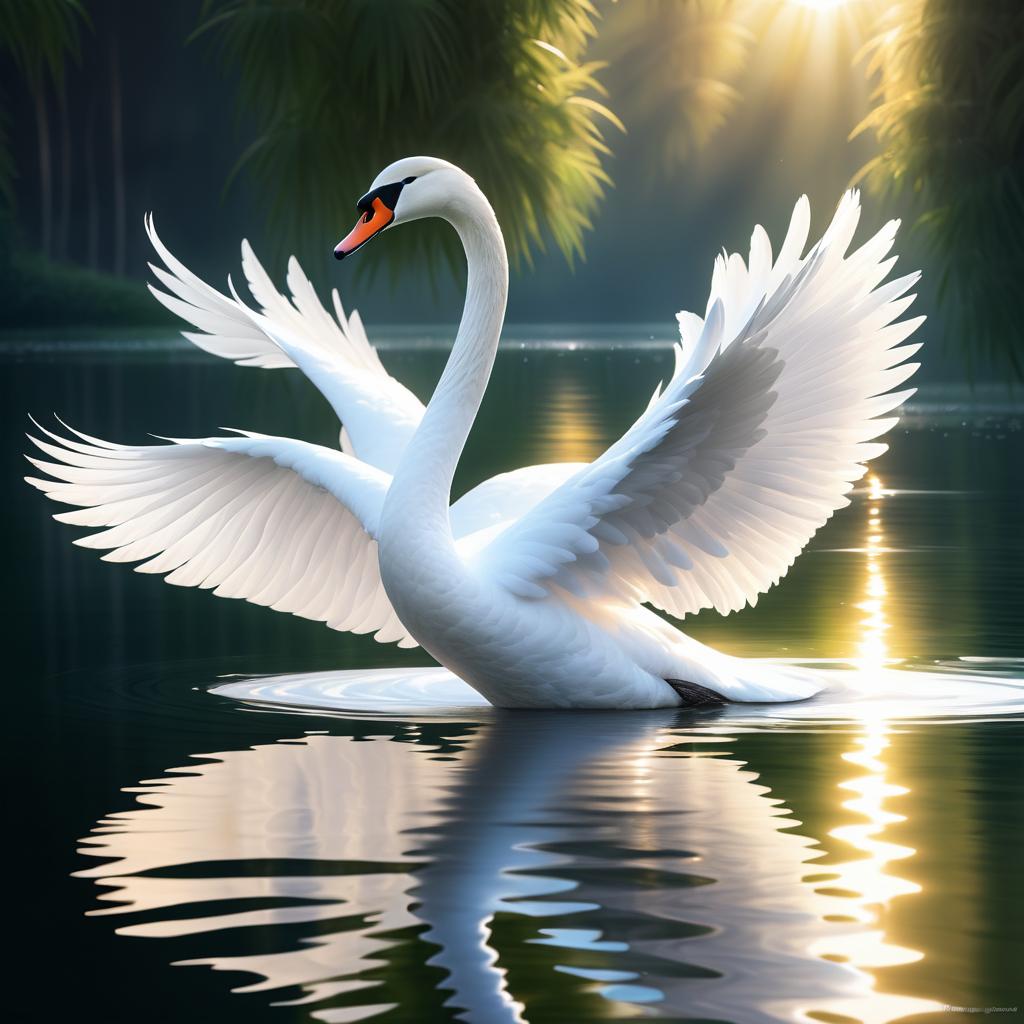 Elegant Swan Gliding on Tranquil Lake