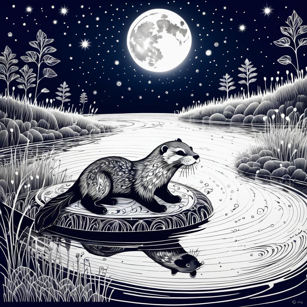 Playful Otter Under Glowing Moonlight