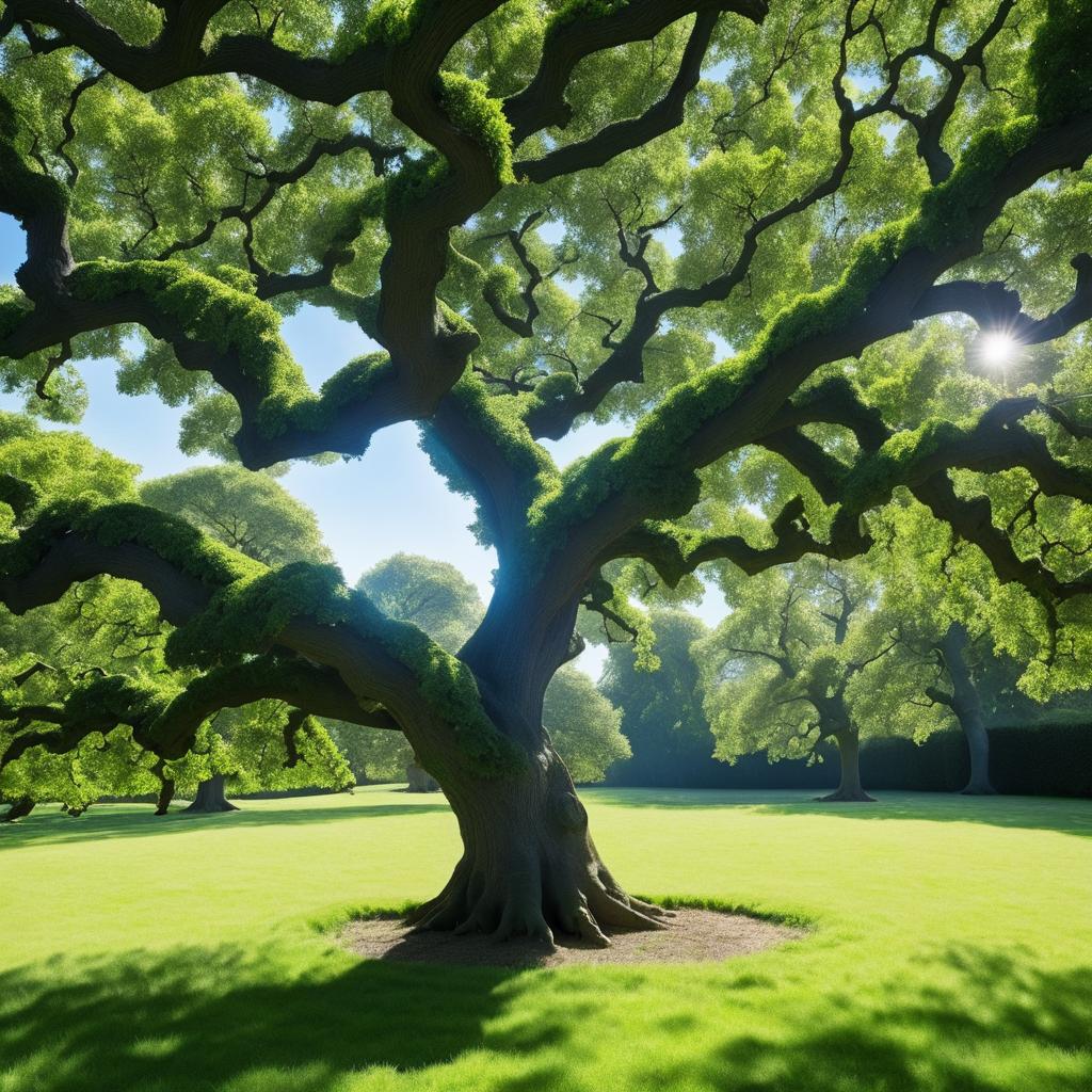 Mystical Oak Tree with Glowing Orbs