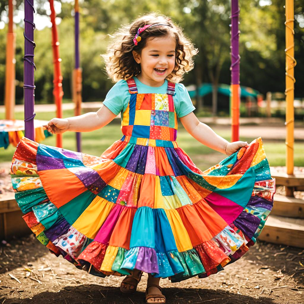 Whimsical Playground: Child Artist in Rainbow Skirt