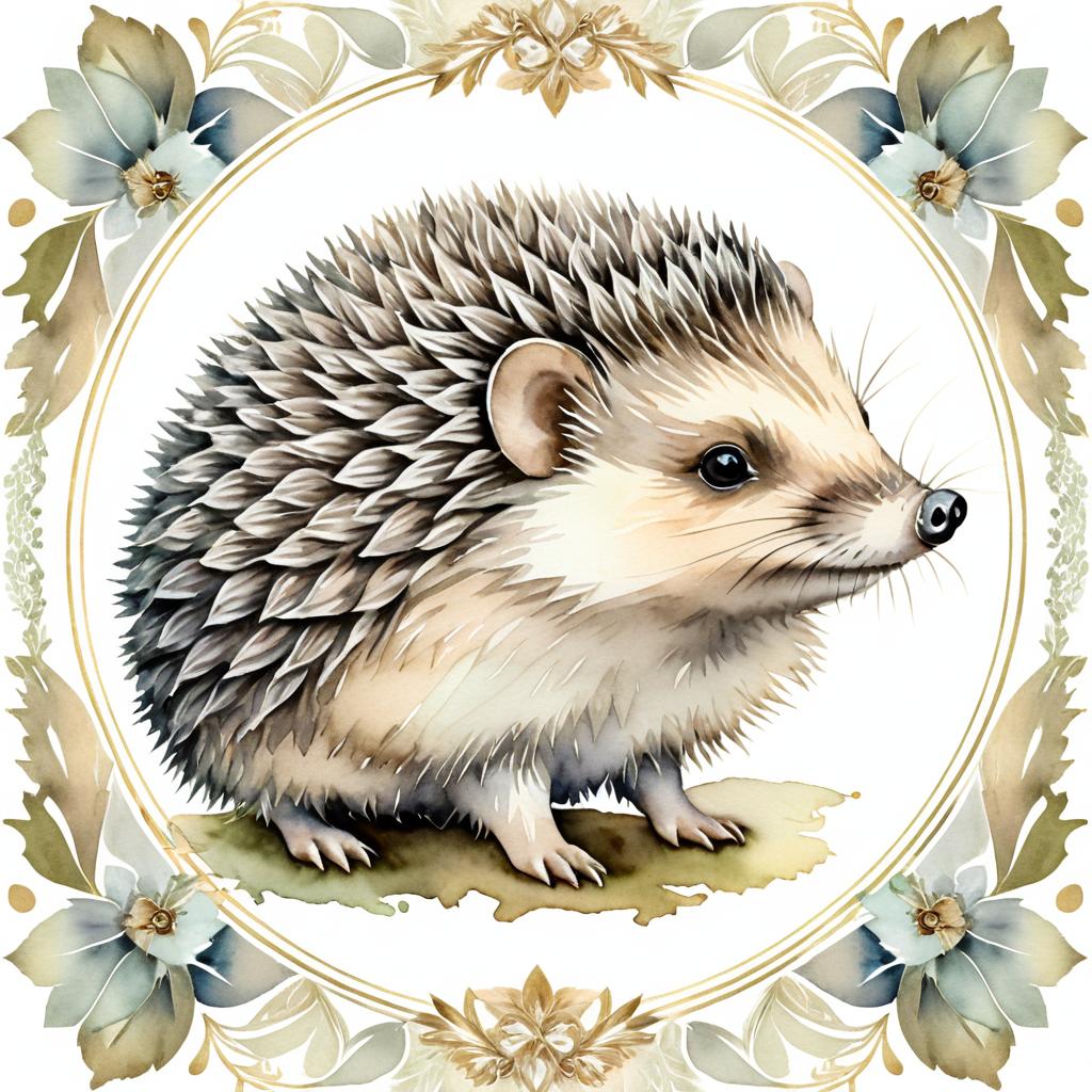 Elegant Vintage Hedgehog Portrait in Watercolor