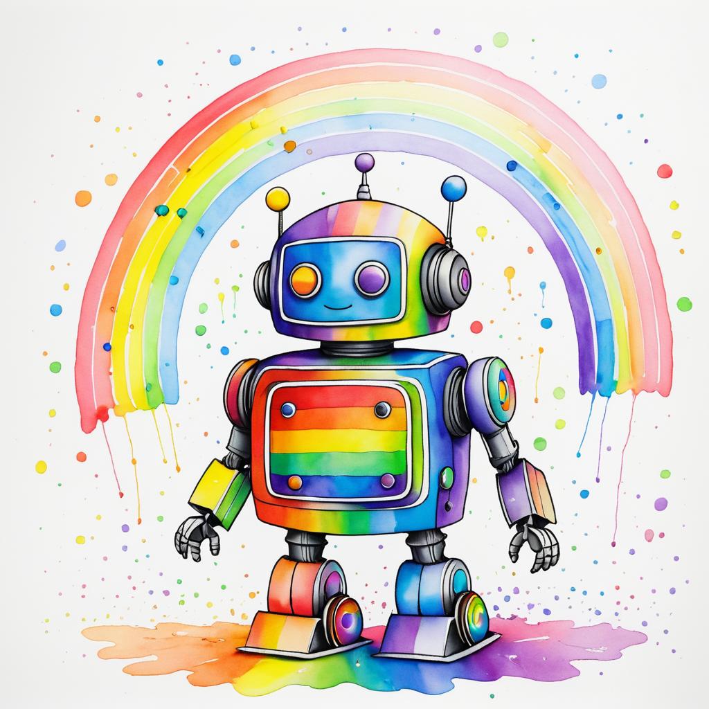 Whimsical Robot with Rainbow Art