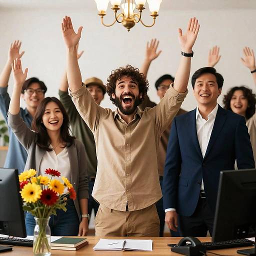 Excitement in an Office Celebration