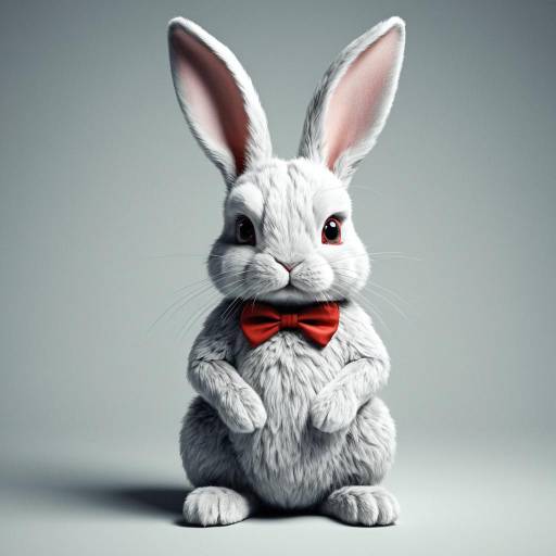 Anthropomorphic White Bunny with Red Bow Tie