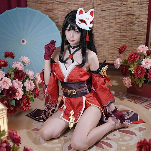 Japanese-Inspired Cosplay with Fox Mask