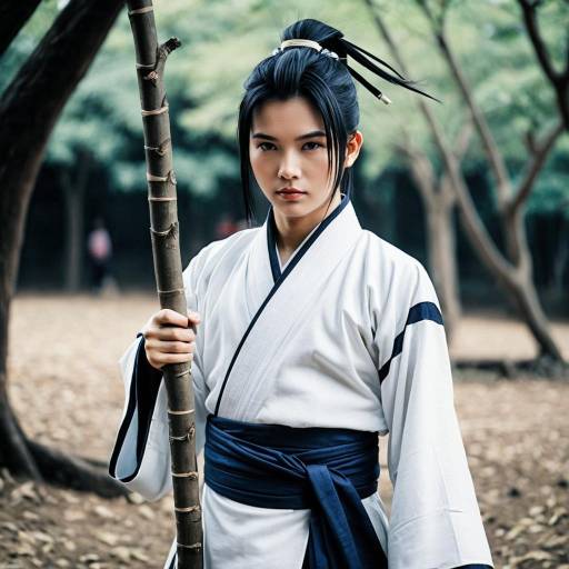 Male Ibuki Cosplay in Traditional Asian Attire Outdoors