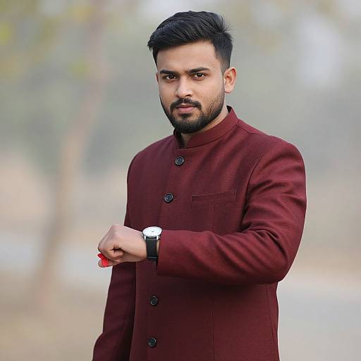 Realistic Portrait of Man in Dark Red Sherwani