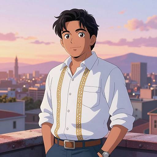 Latino Anime Hero at Sunset