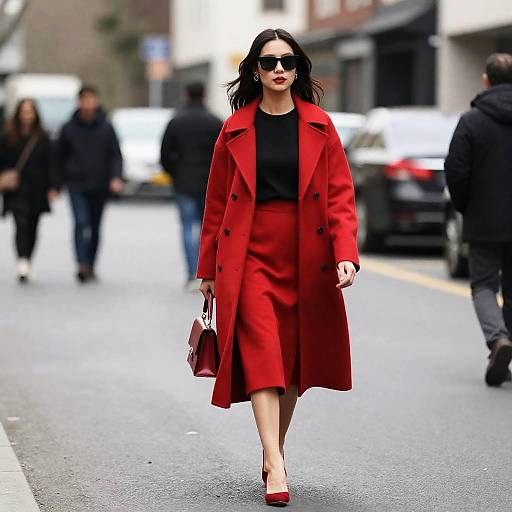 Urban Woman in Red Skirt and Coat