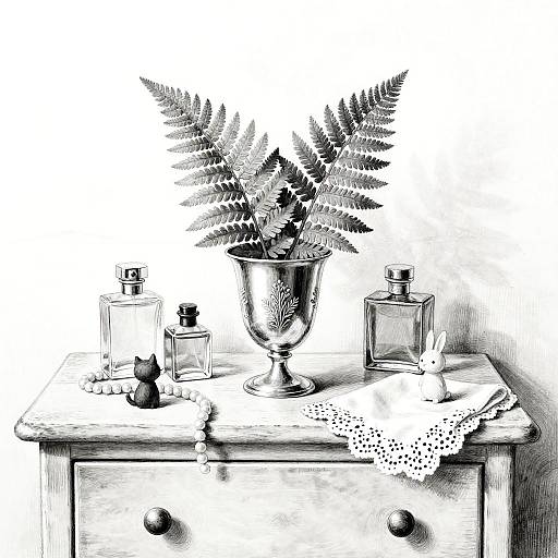 Whimsical Vintage Hand-Drawn Still Life