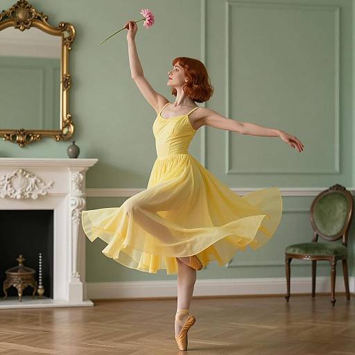 Ballet Dancer in Yellow Dress Pose