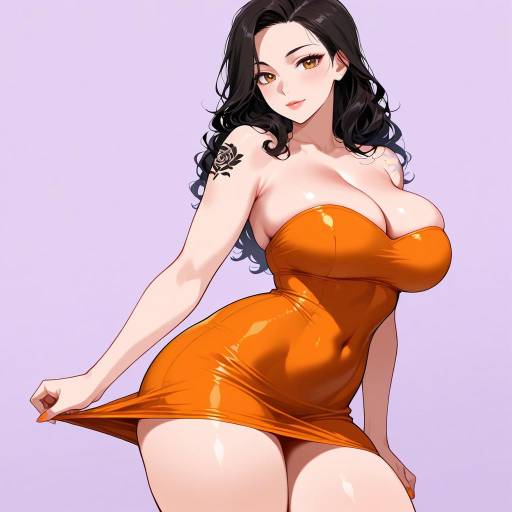Curvy Cowgirl in Vibrant Orange Dress