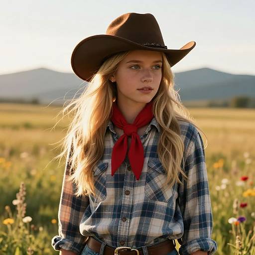 Young Cowgirl in Sunlit Field