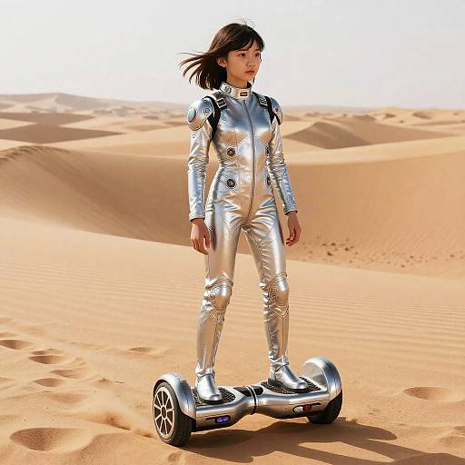 Futuristic Girl Lost on Mars Dunes